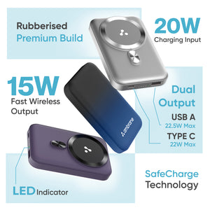 10000mAh Magsafe Wireless Power Bank for iPhone- Ambrane India