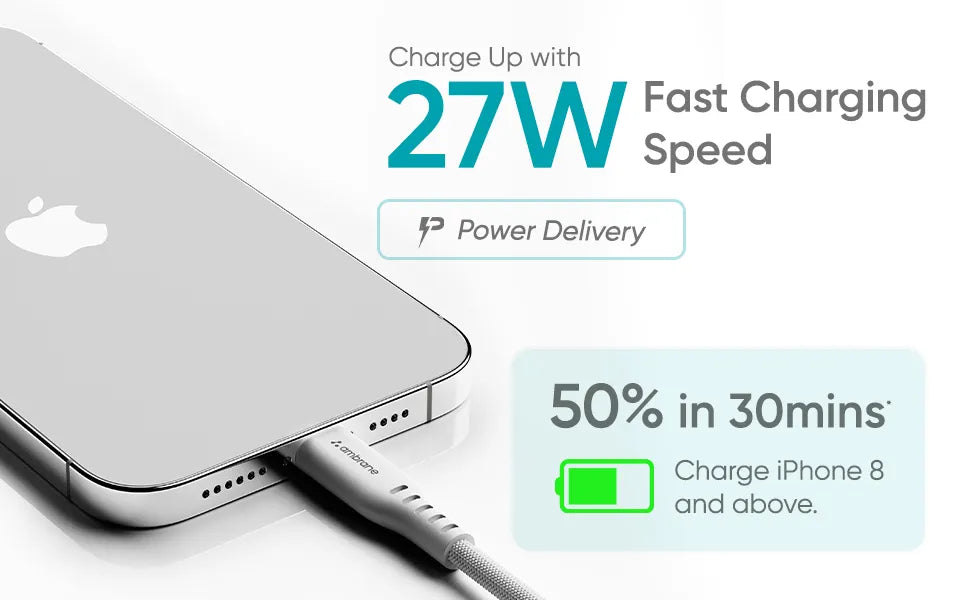 MFI Certified iPhone Fast Charging Cable for iPhone - Ambrane India