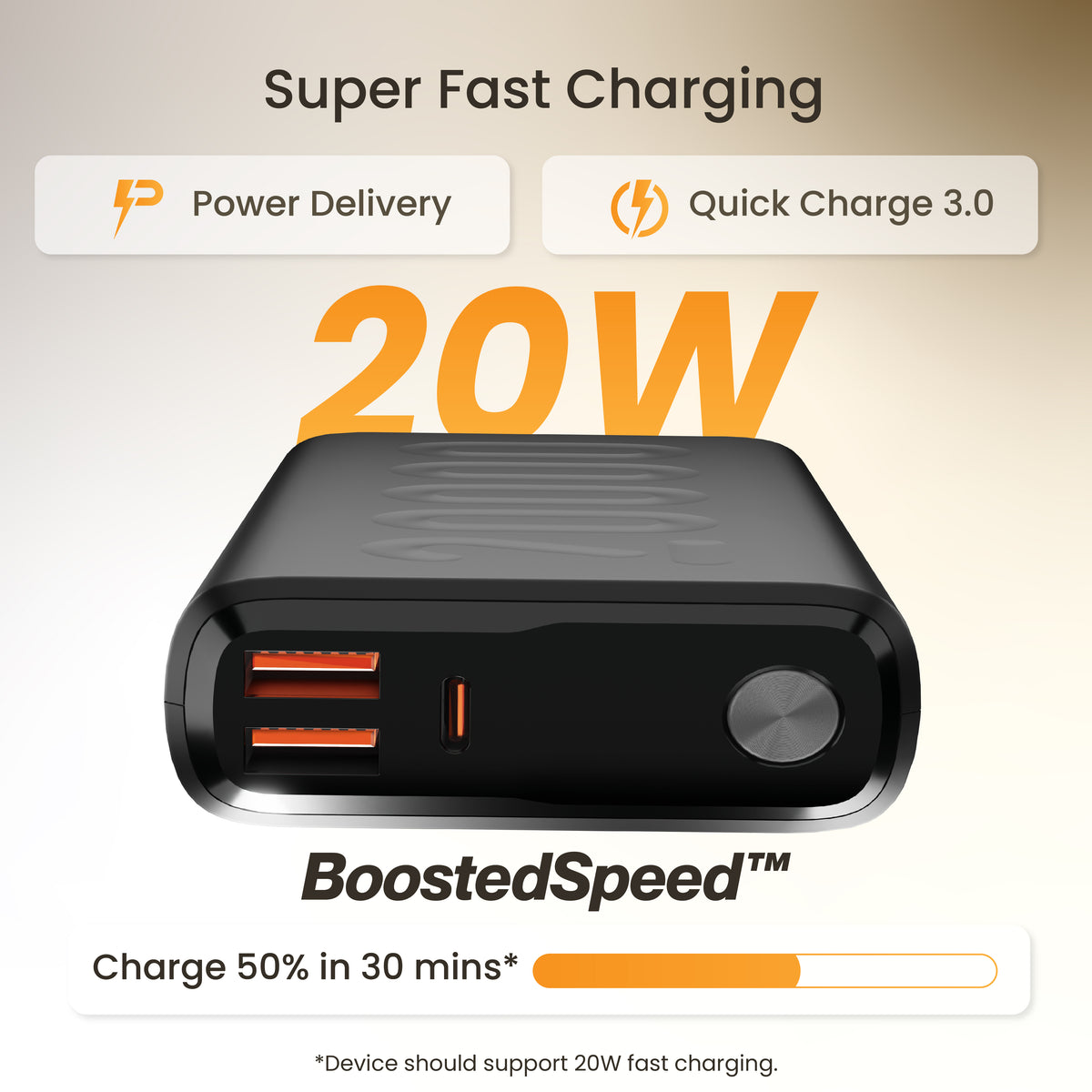 Stylo 20K, 20000 mAh Fast Charging Portable Power Bank with 22.5W QC+PD  Technology