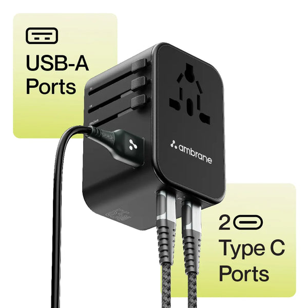ATA 02 Travel Adaptor with USB & Type C Ports - Ambrane India