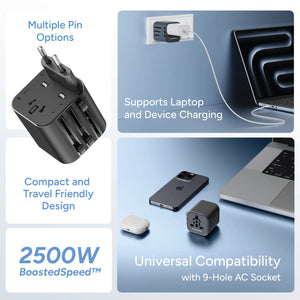 ATA-03 travel adapter with multiple socket types – Ambrane India