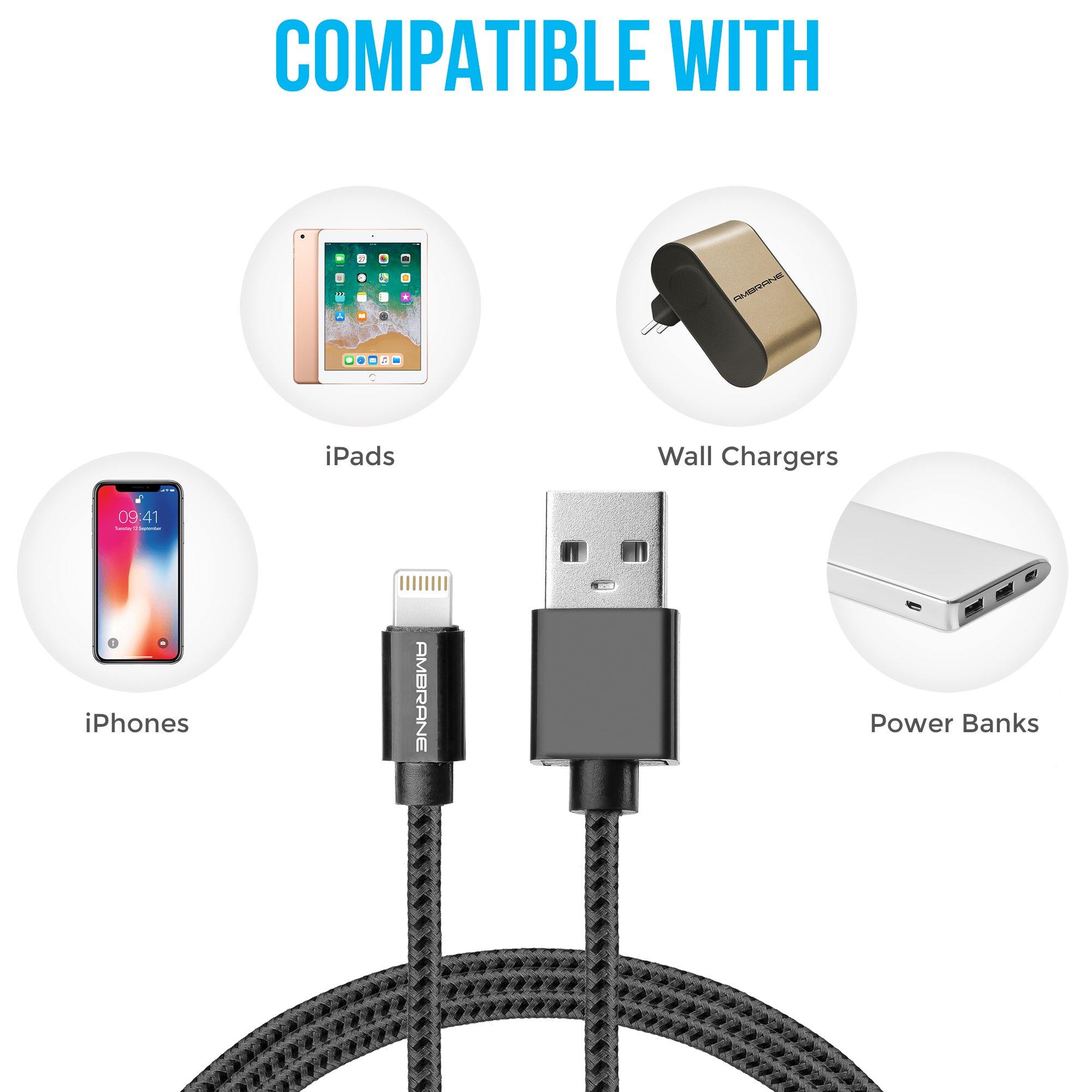 ABCL-15 Plus 3A Lightning Braided Cable (Grey/Black) - AmbraneIndia