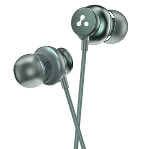 Green wired earphones with mic