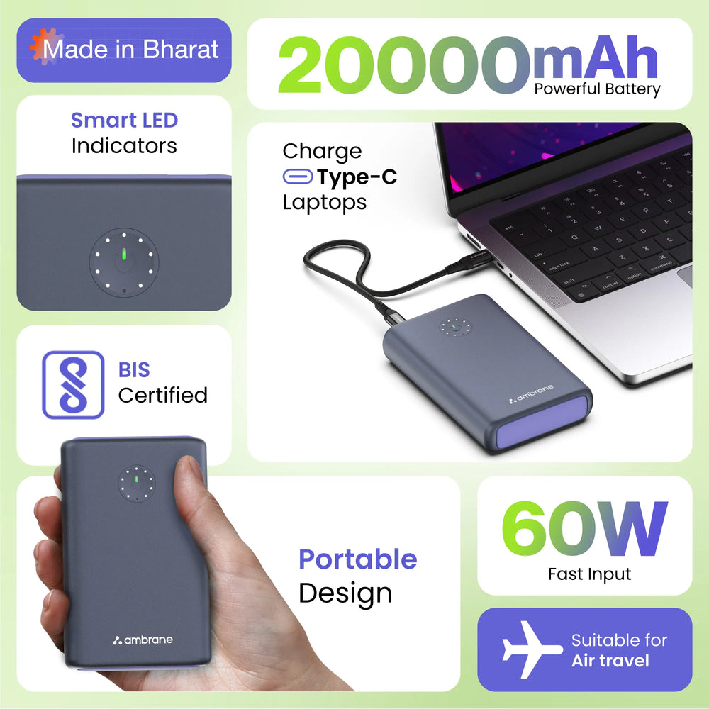 Buy Ambrane Powerlit Ultra Lit 20000mah Power Bank Online
