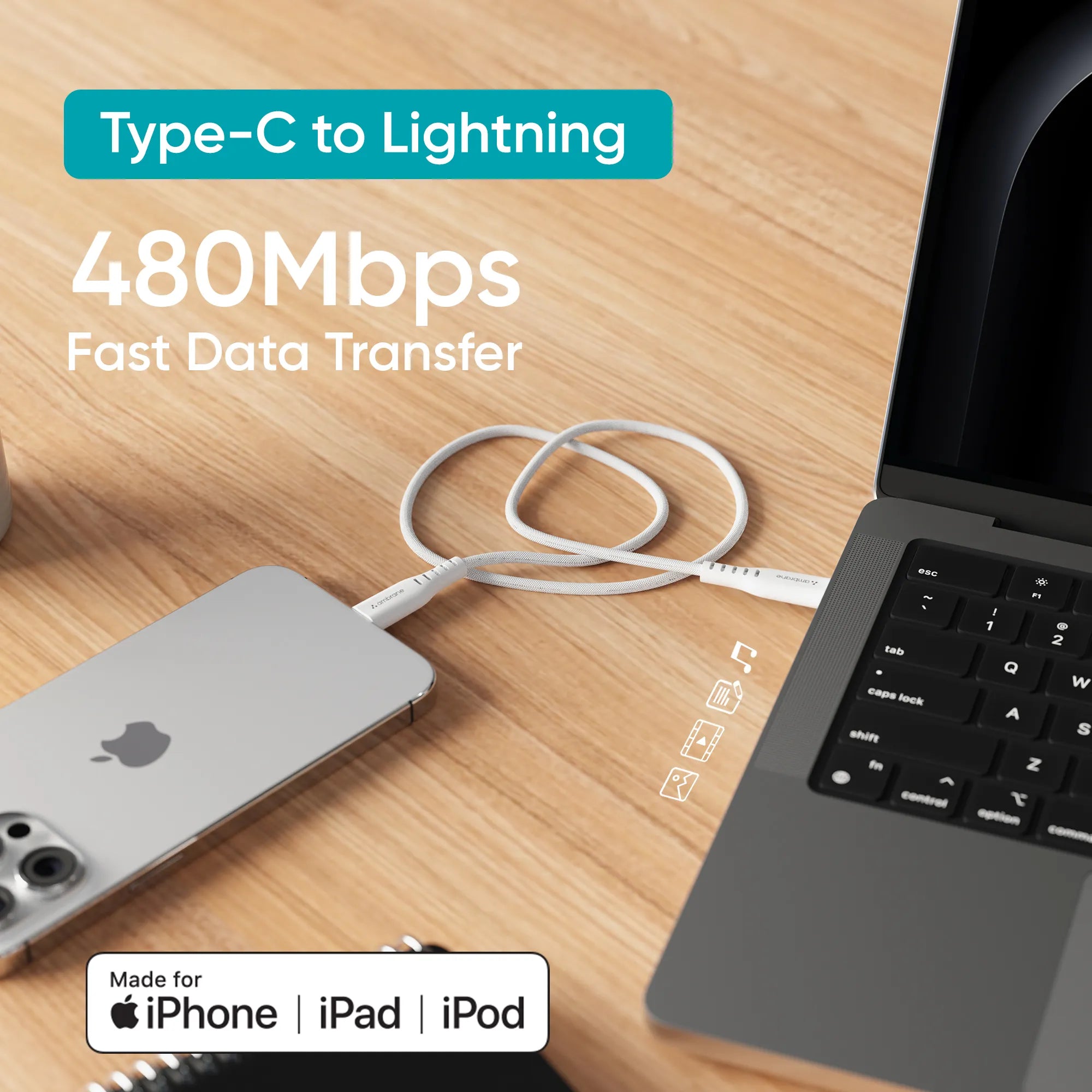 MFI Certified Type C to Lightning Cable