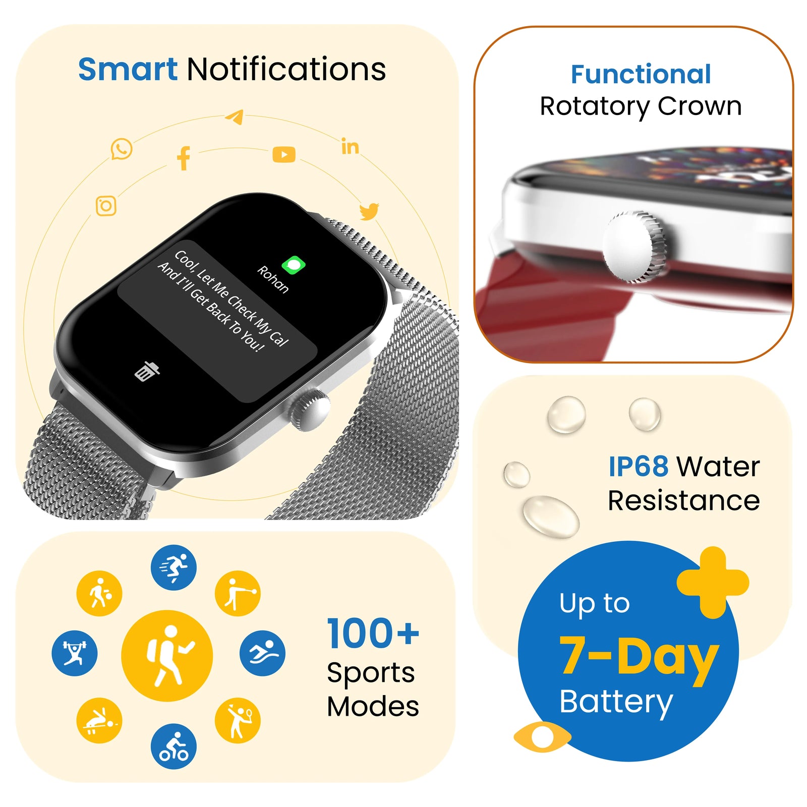 Glaze silver finish smartwatch – Ambrane India