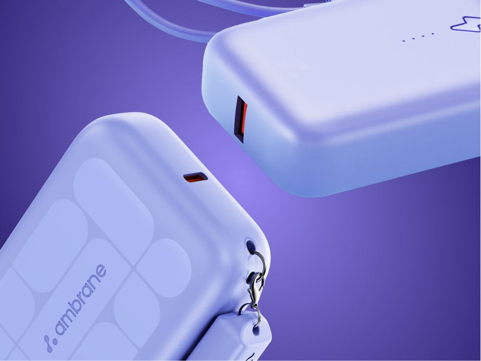 10000mAh Small Fast Charging Pocket Power Bank with Inbuilt Cable - Ambrane India