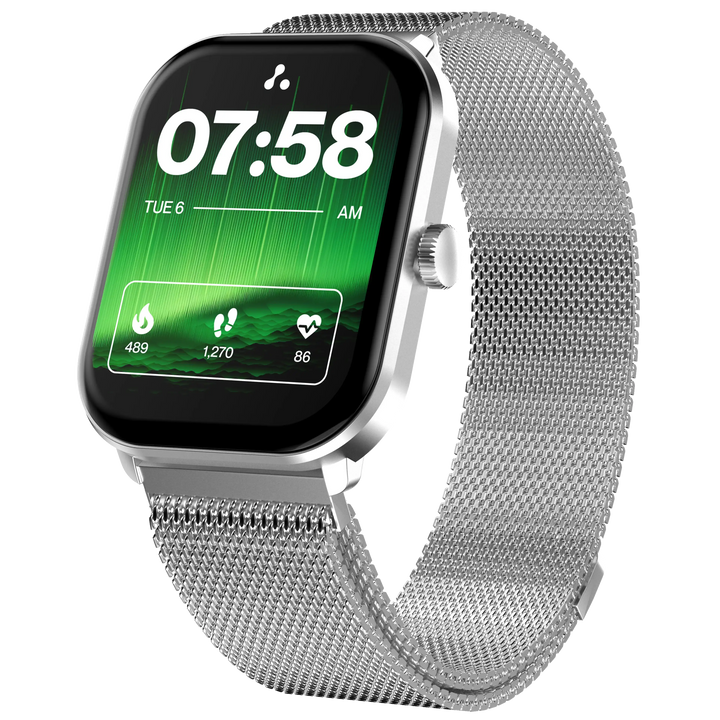 Silver smartwatch with fitness tracker