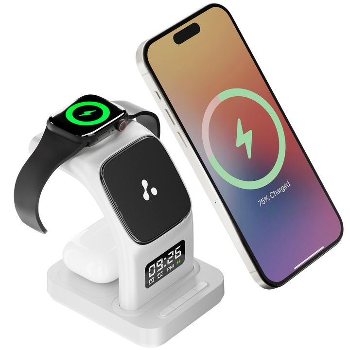 Apple charger with digital display and alarm clock