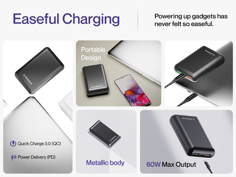 Powerlit Boost, 60W Ultra Fast Charging Compact Power Bank