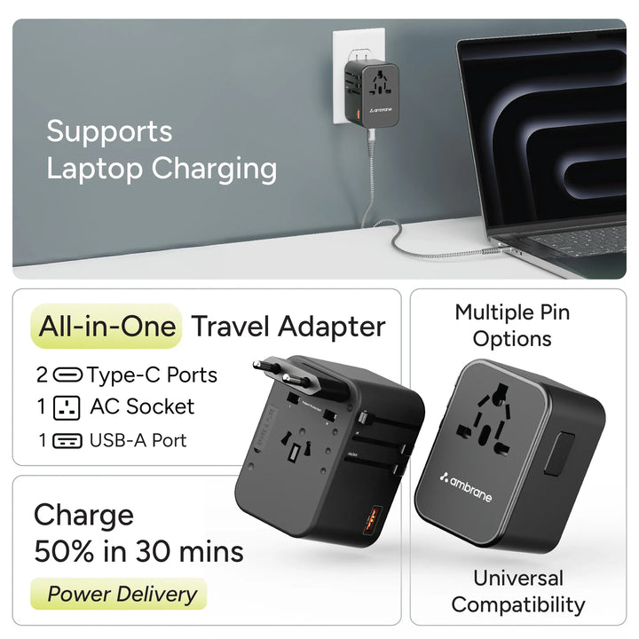 Universal power adapter for macbook and type c laptop