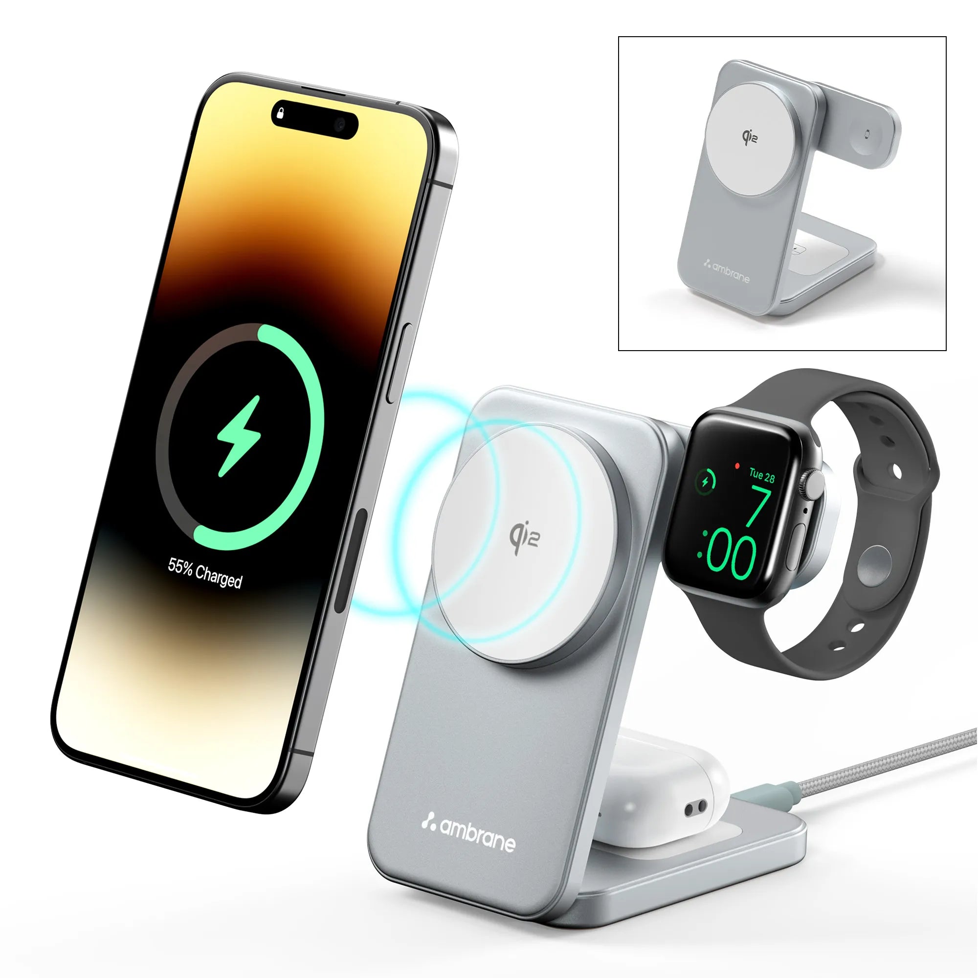 Qi2 Certified 3-in-1 Wireless Charger