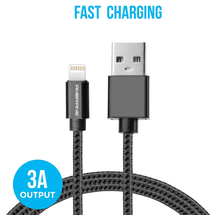 ABCL-15 Plus 3A Lightning Braided Cable (Grey/Black) - AmbraneIndia