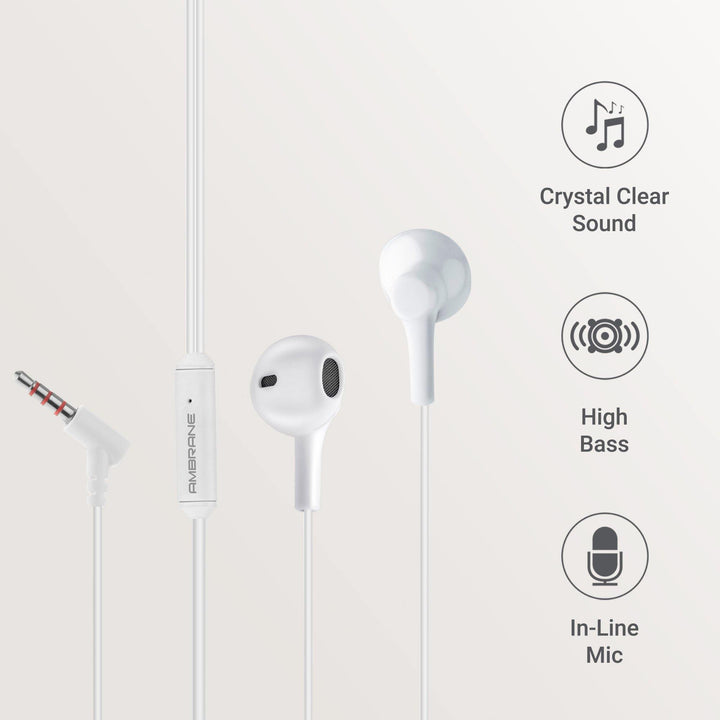 EP-21 Wired Earphones (White) - AmbraneIndia