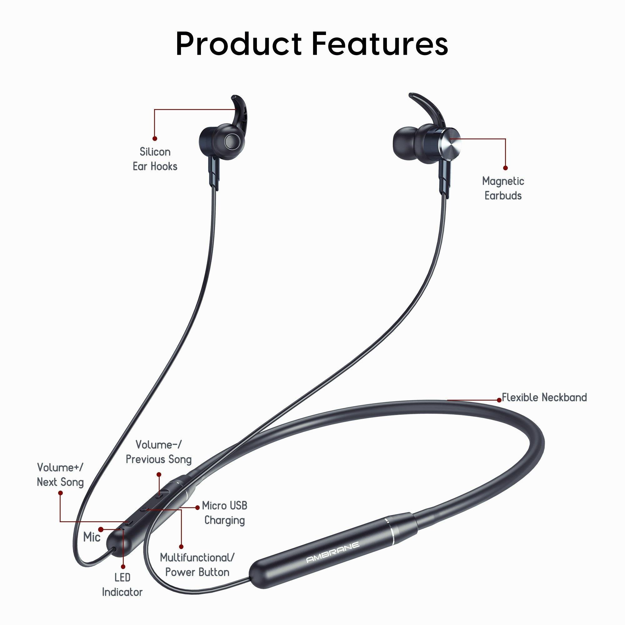 Ambrane Melody 20 Bluetooth Earphones (Black) - AmbraneIndia