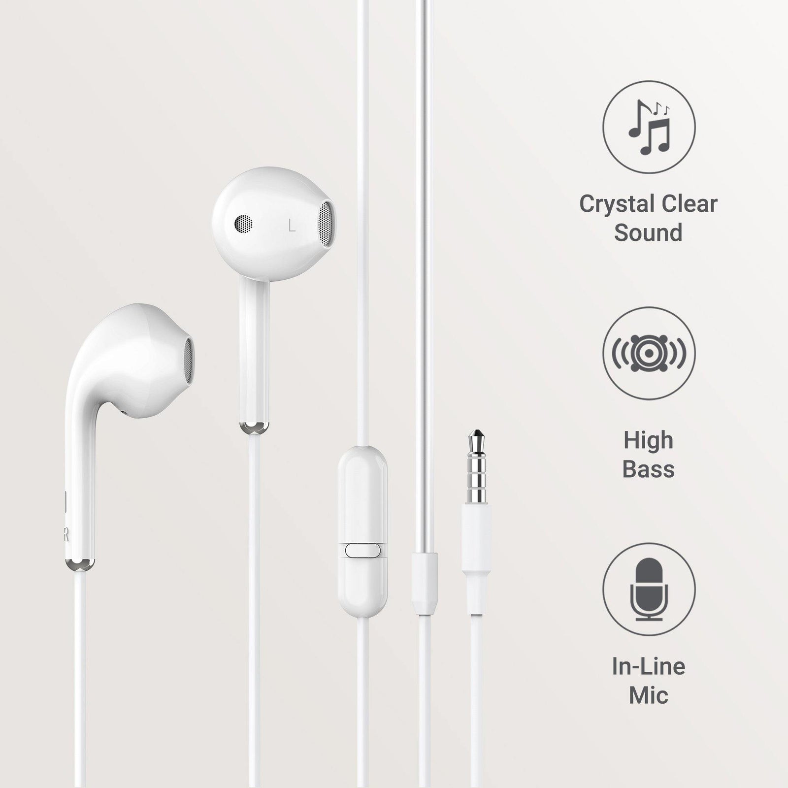EP-38 Wired Earphones (White) - AmbraneIndia