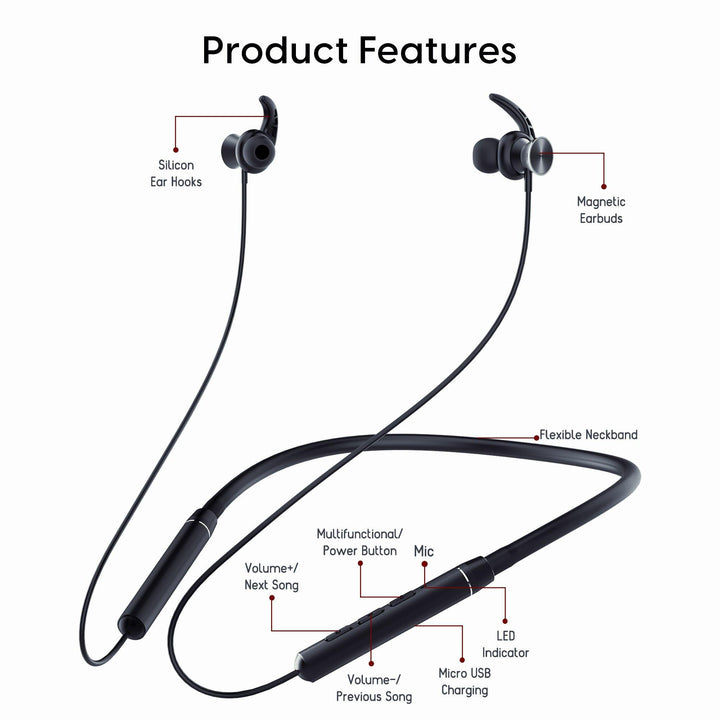 Ambrane Melody 11 Bluetooth Earphone (Black) - AmbraneIndia