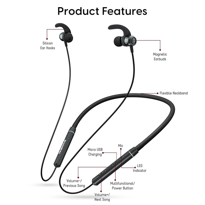 Ambrane Bassband Lite Bluetooth Earphones (Black) - AmbraneIndia