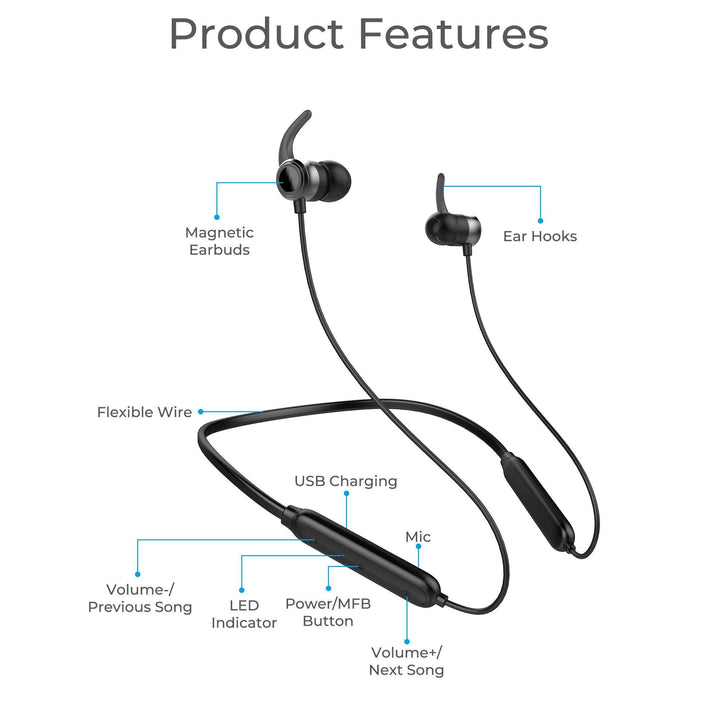 Ambrane ANB-33 Neckband Earphones (Black) - AmbraneIndia