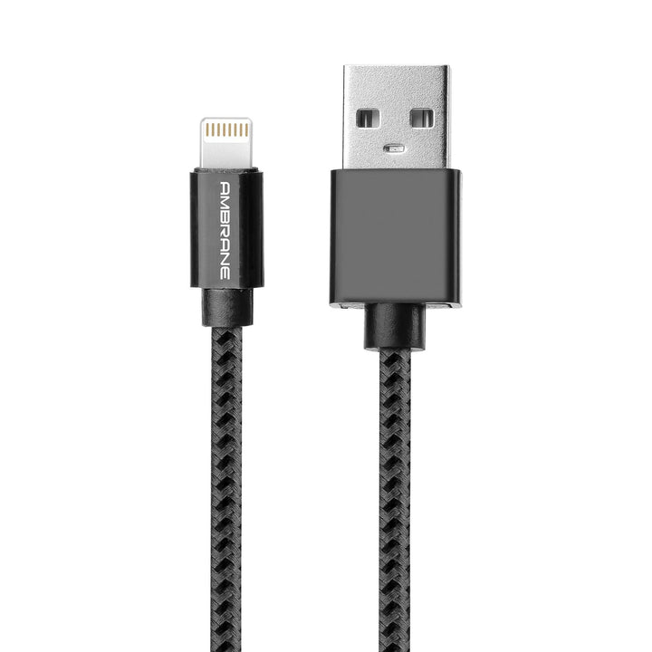 ABCL-15 Plus 3A Lightning Braided Cable (Grey/Black) - AmbraneIndia