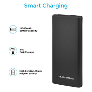 PP-125 10,000 mAh Lithium Polymer Power Bank (Black) | Best PowerBank in 10000mAh - AmbraneIndia