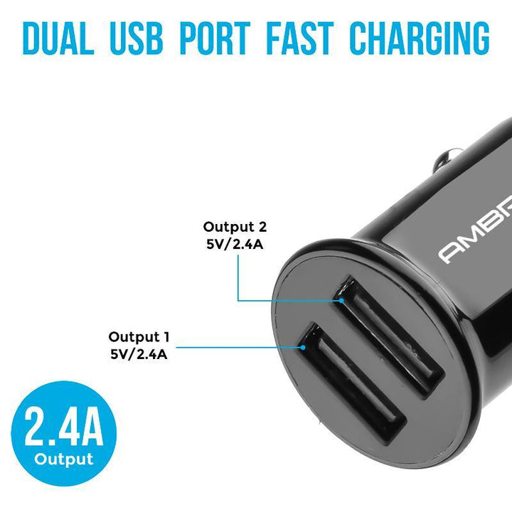 ACC-56 Dual USB Port Compact Size Car Charger (Black) - AmbraneIndia