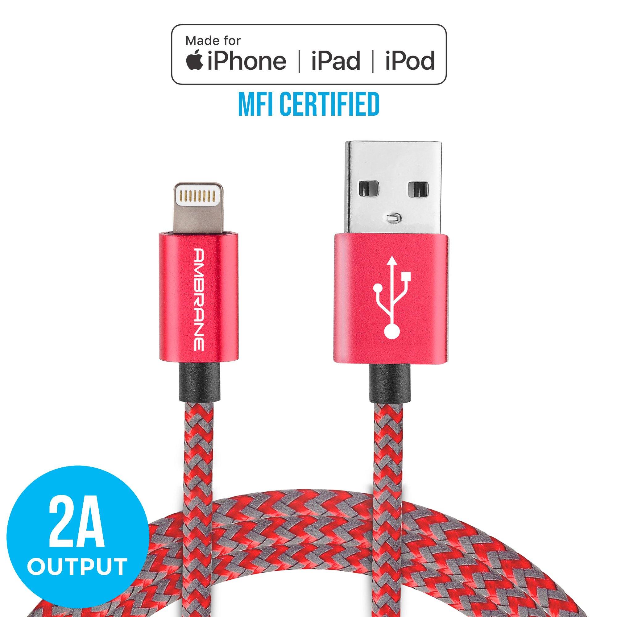 AMC-11 iPhone Lightning Cable - 1 Meter (Red & Grey) - AmbraneIndia