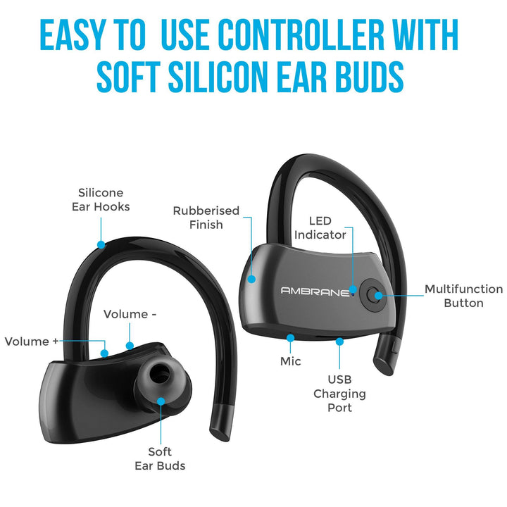 Ambrane AERO Smart Voice Assistant Enabled Around The Ear True Wireless Earbuds (ATW-20, Black) - AmbraneIndia