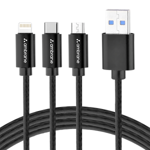 3-in-1 charging cable with Type C, lightning and micro USB port