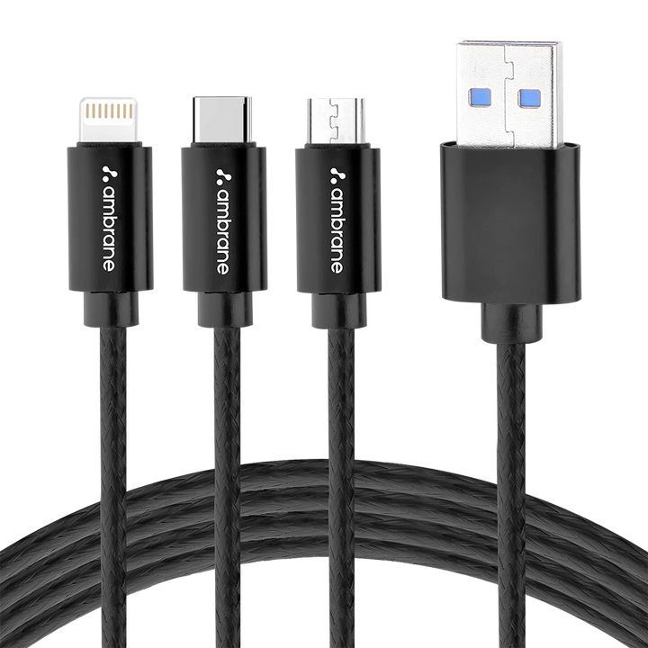 3-in-1 charging cable with Type C, lightning and micro USB port