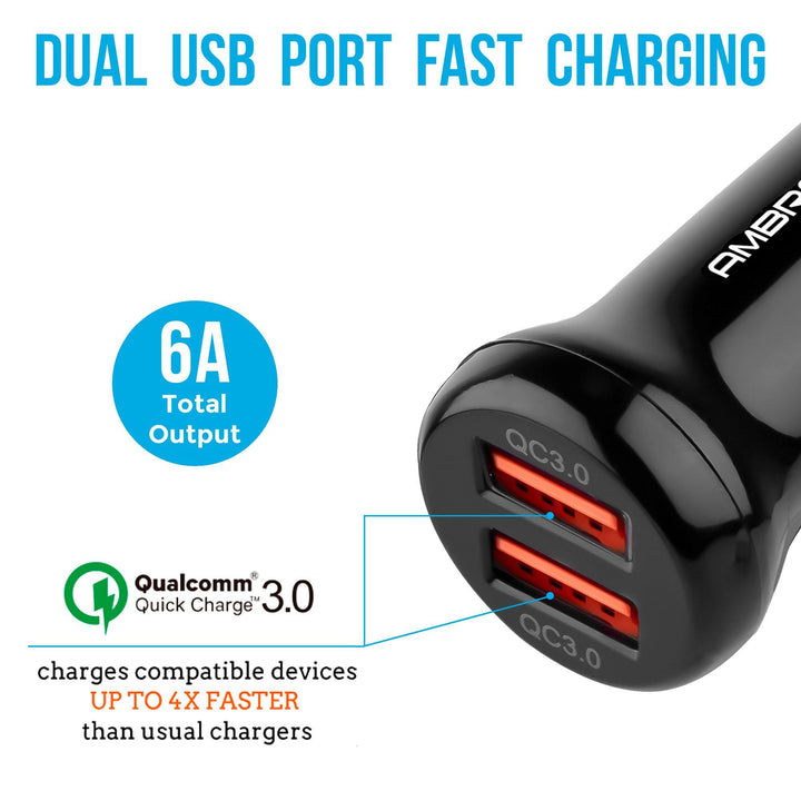 ACC-29 QC 3.0 Dual Port Car Charger (Black) - AmbraneIndia
