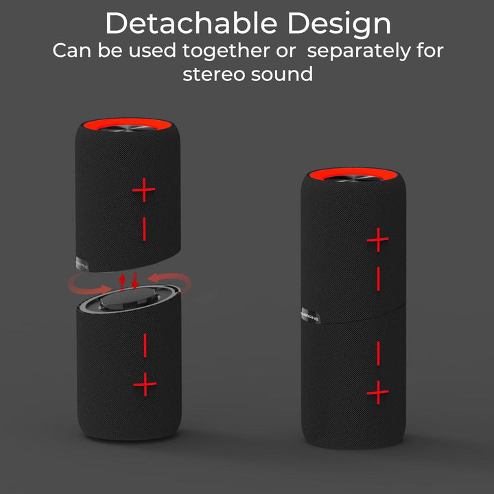 Ambrane Fireboom 20W True Wireless Bluetooth Speaker with 2-in-1 detachable design, High Bass HD Sound, Waterproof, Built In Mic, Control Buttons (Black) - AmbraneIndia