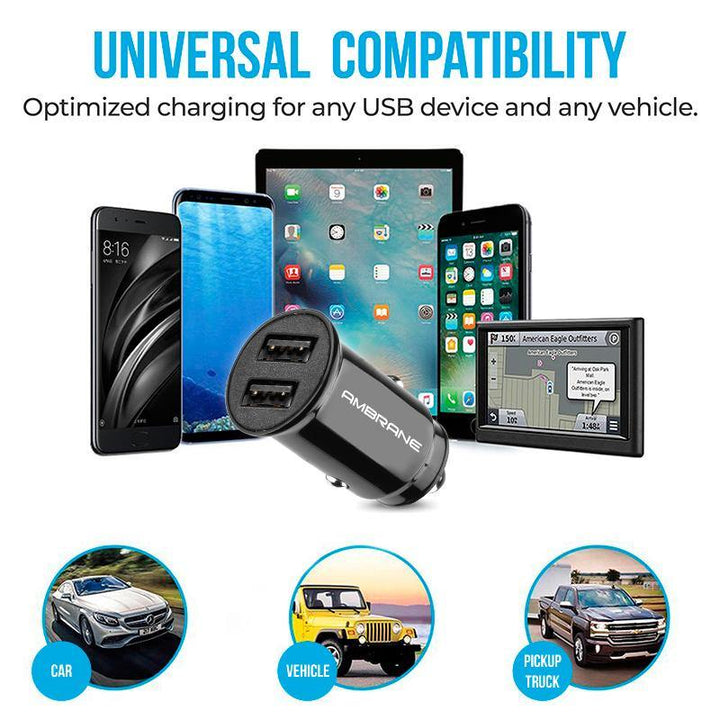 ACC-56 Dual USB Port Compact Size Car Charger (Black) - AmbraneIndia