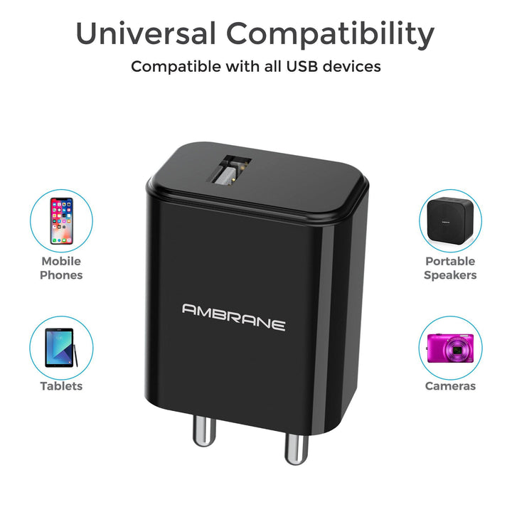 AWC-65 Single Port Wall Charger (Black) - AmbraneIndia