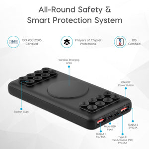 Ambrane PW-38 Wireless PowerBank 10000mAh with PD Technology (Black) - AmbraneIndia