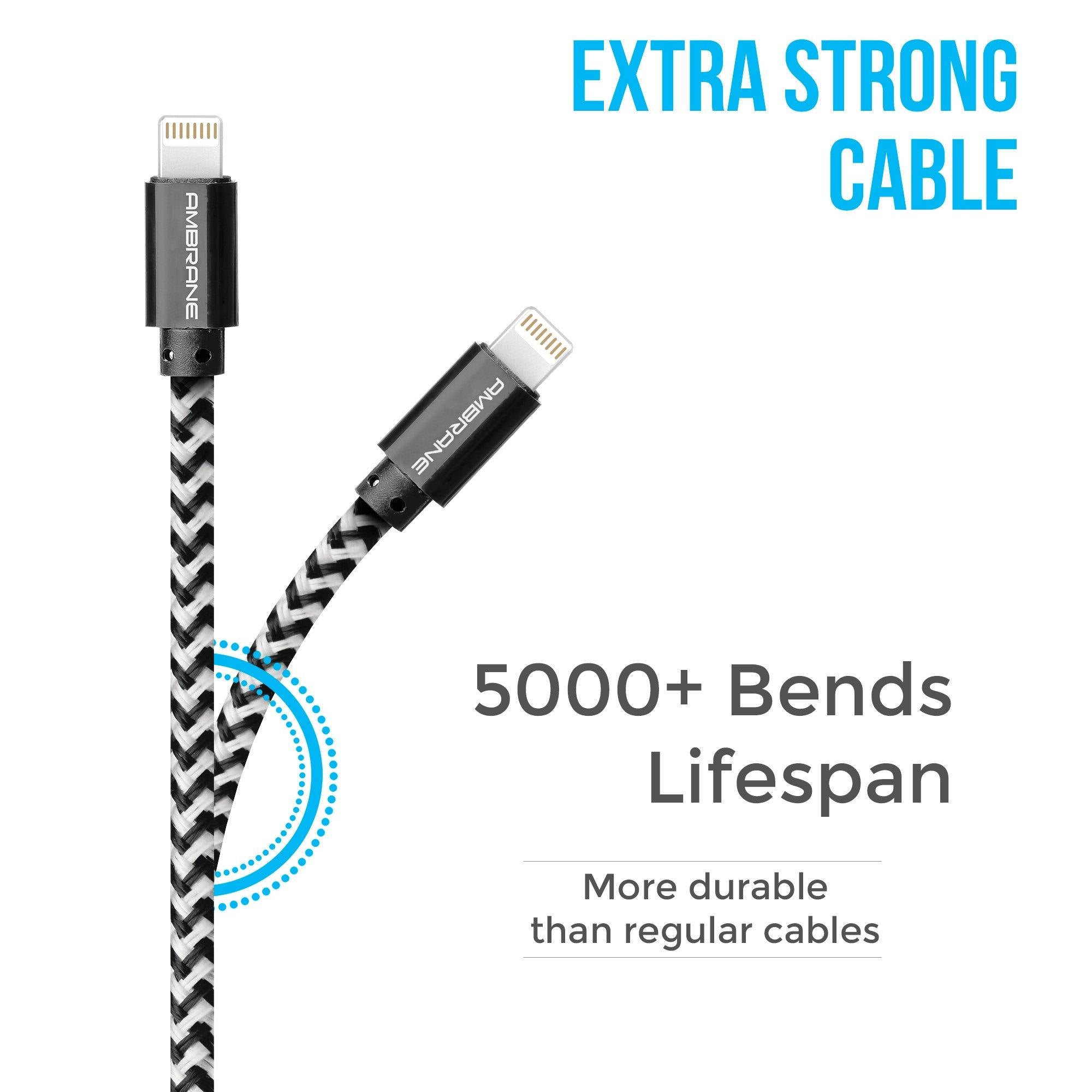 ABCL-15 iPhone Lightning Braided Cable (1.5 Meter) (Black & White) - AmbraneIndia