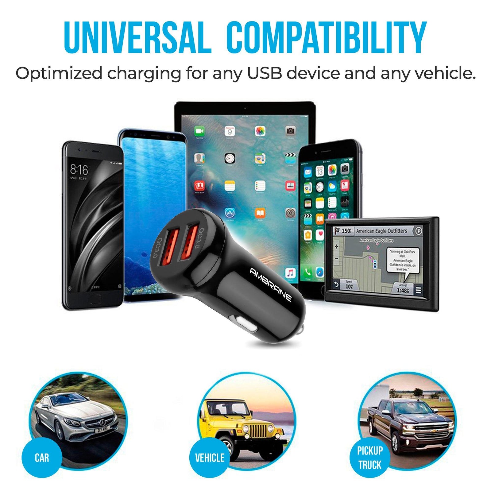 ACC-29 QC 3.0 Dual Port Car Charger (Black) - AmbraneIndia