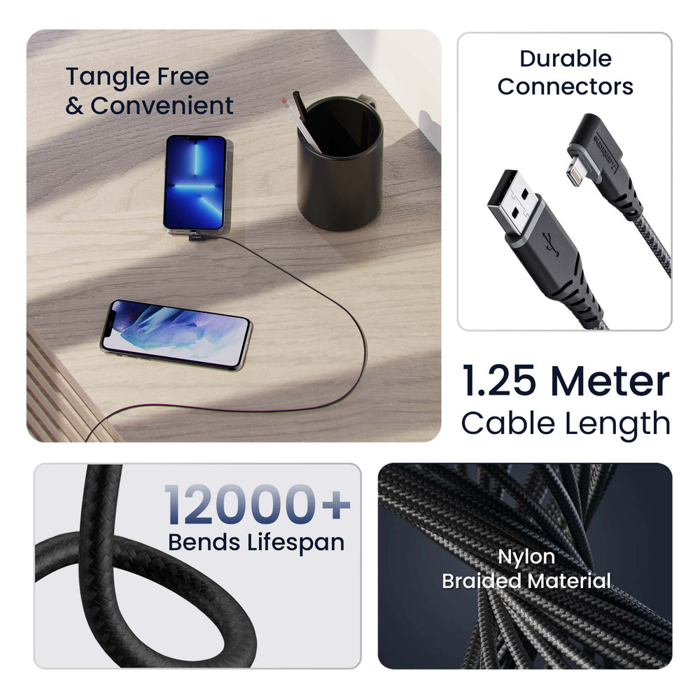 Charging Cord Standard Iphone Cable Length ABLL-125 L-Shape