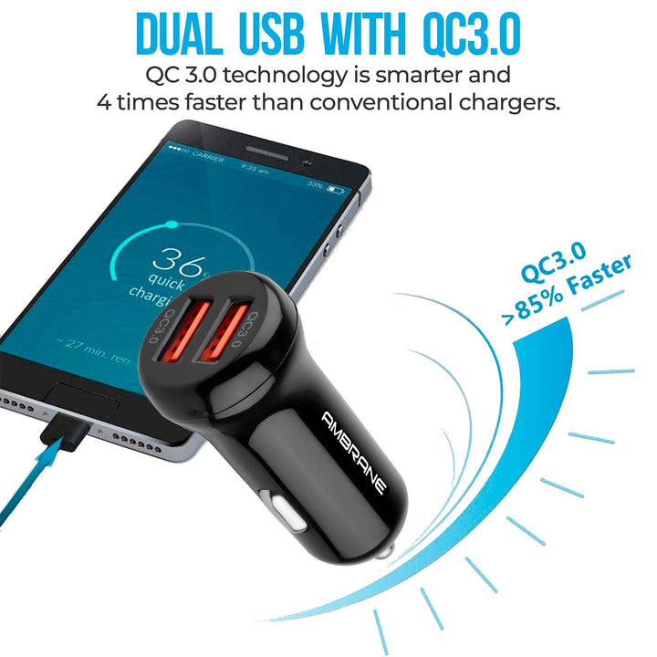 ACC-29 QC 3.0 Dual Port Car Charger (Black) - AmbraneIndia