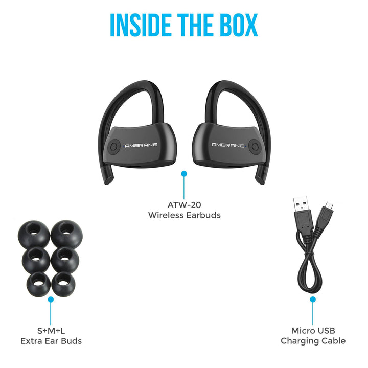 Ambrane AERO Smart Voice Assistant Enabled Around The Ear True Wireless Earbuds (ATW-20, Black) - AmbraneIndia