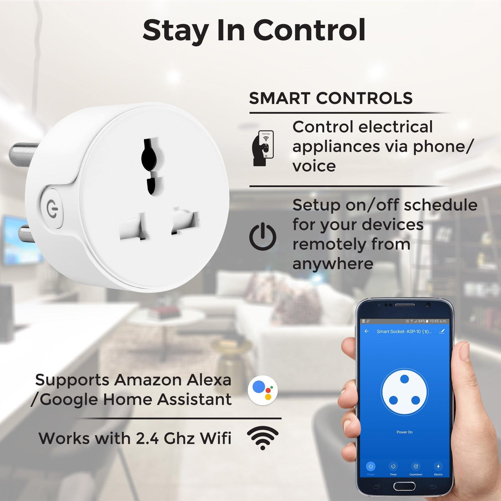 Ambrane WiFi Smart Plug 10A - Control Your Devices from Anywhere, No Hub Required, Works with Amazon Alexa and Google Assistant (ASP-10, White) - AmbraneIndia