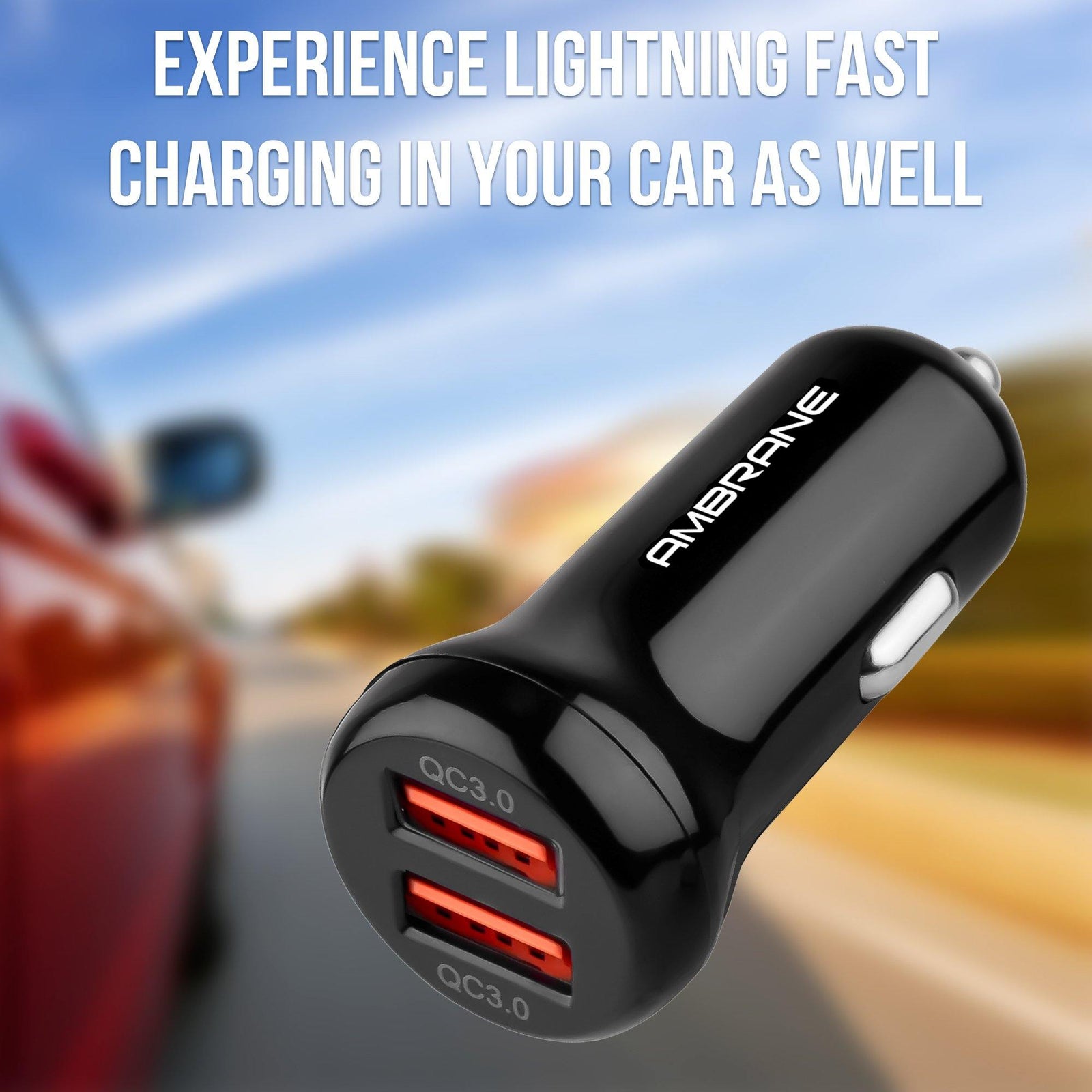 ACC-29 QC 3.0 Dual Port Car Charger (Black) - AmbraneIndia