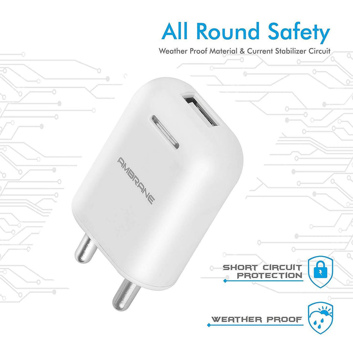 AWC-38 Wall Charger 5V/2.1A (White) - AmbraneIndia