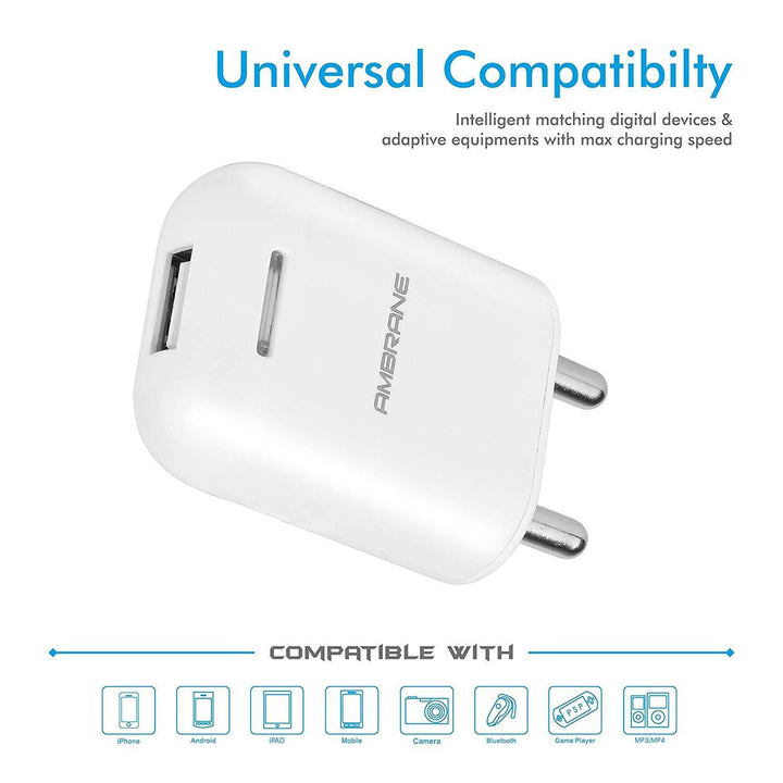 AWC-38 Wall Charger 5V/2.1A (White) - AmbraneIndia
