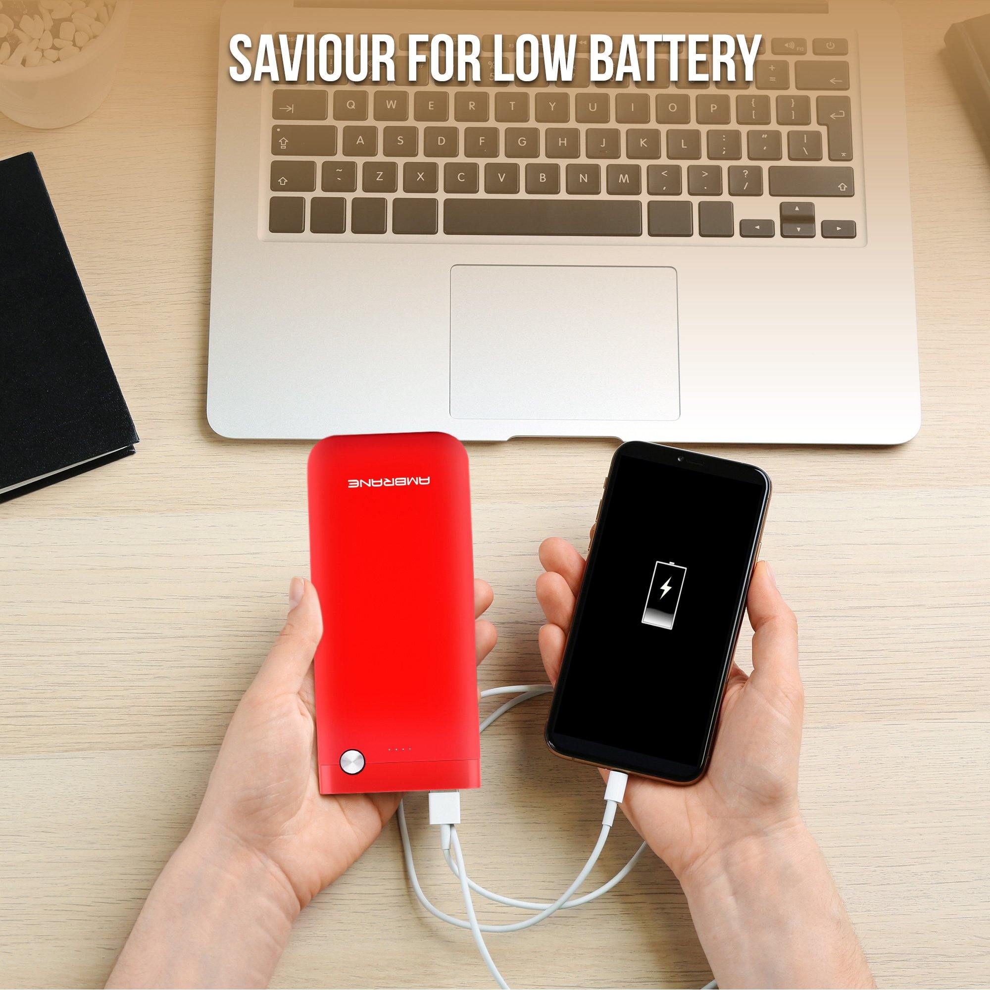 PP-20 20000 mAh Li-Polymer Powerbank with Dual Micro/ Type-C Input Fast Charging for Smartphone, Smart Watches, Neckbands & Other Devices, Made In India(Red) - AmbraneIndia