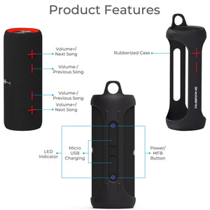 Ambrane Fireboom 20W True Wireless Bluetooth Speaker with 2-in-1 detachable design, High Bass HD Sound, Waterproof, Built In Mic, Control Buttons (Black) - AmbraneIndia
