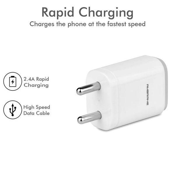 AWC-29 2.4A Dual Port Fast Wall Charger (White) - AmbraneIndia