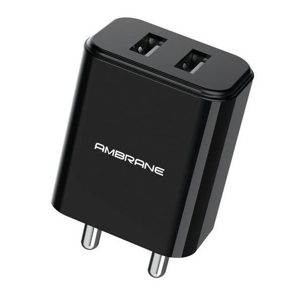 AWC-74 Dual USB Port Wall Charger (Black) - AmbraneIndia