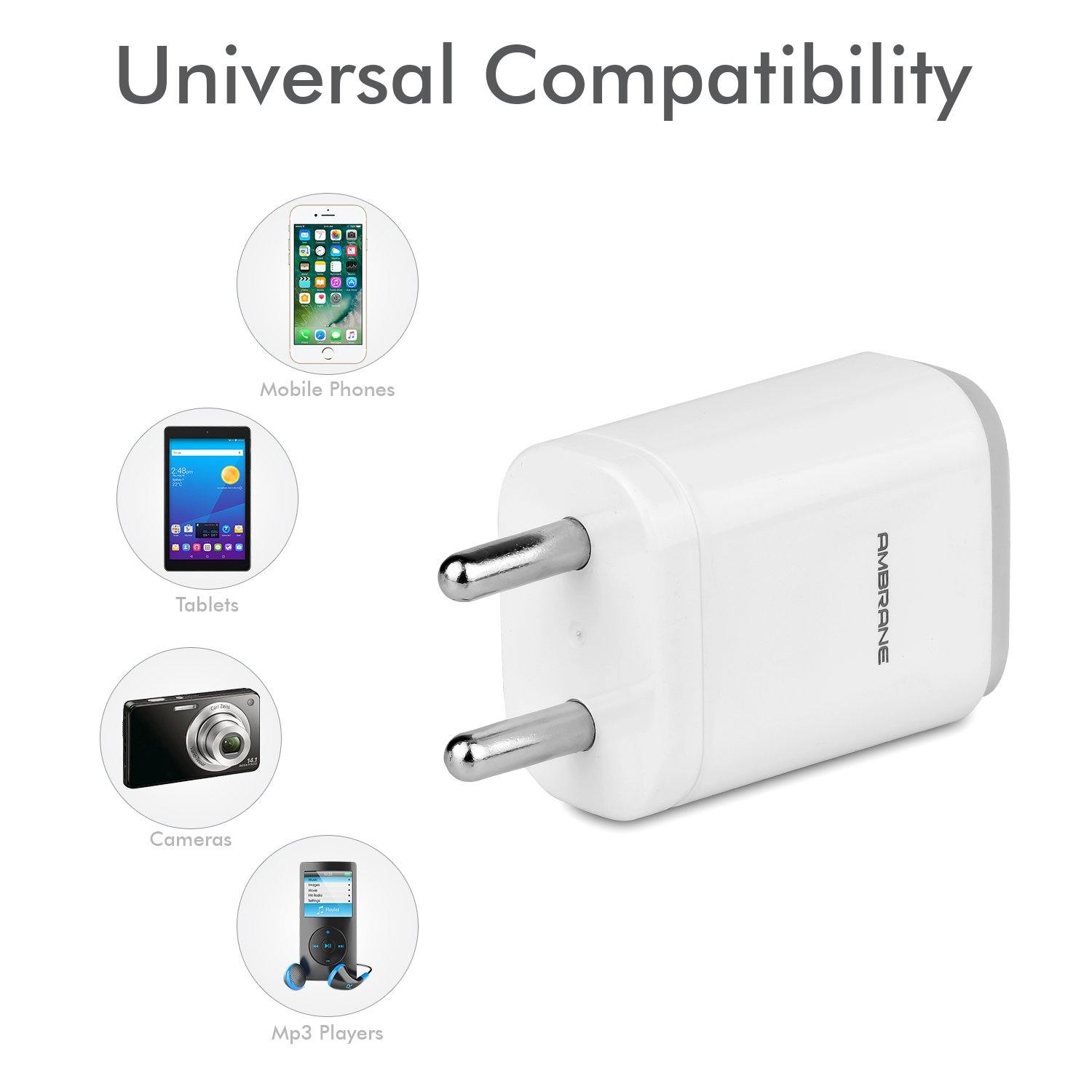 AWC-29 2.4A Dual Port Fast Wall Charger (White) - AmbraneIndia