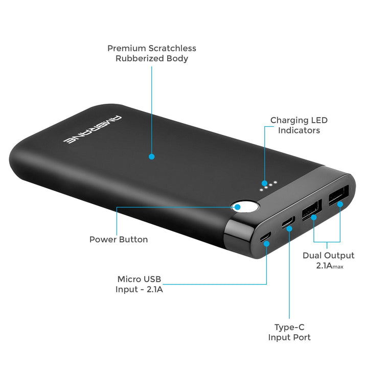 PP-11 10000 mAh Lithium Polymer Power bank (Black) - AmbraneIndia